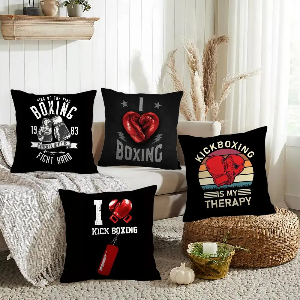 Boxing Gloves Design Cushion Cover Short Plush Double-Sided Printing Home Machine Washable in Warm Winter Pillow Cover