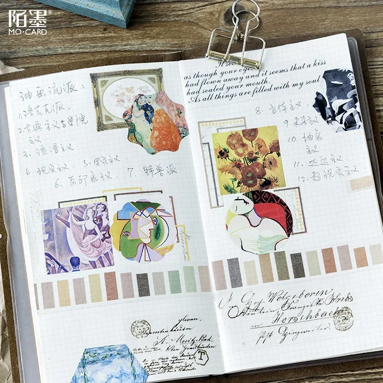 1 Box Diary Paper Label Custom Small Painting Van Gogh Mini Stickers Scrapbooking Flakes Cute School Supplies