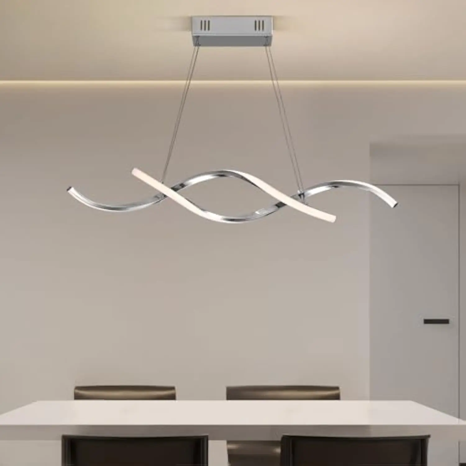 

Modern Led Chandelier Dimmable Hanging Ceiling Light, Silver Pendant Light Fixture with Remote Control for Dining Room Kitchen