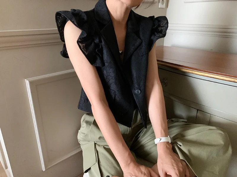 

Женская блузка Bla Dongda Gate с вырезами и цветочным узором, отложным воротником, укороченная, на одной пуговице, хлопковая, весна-лето