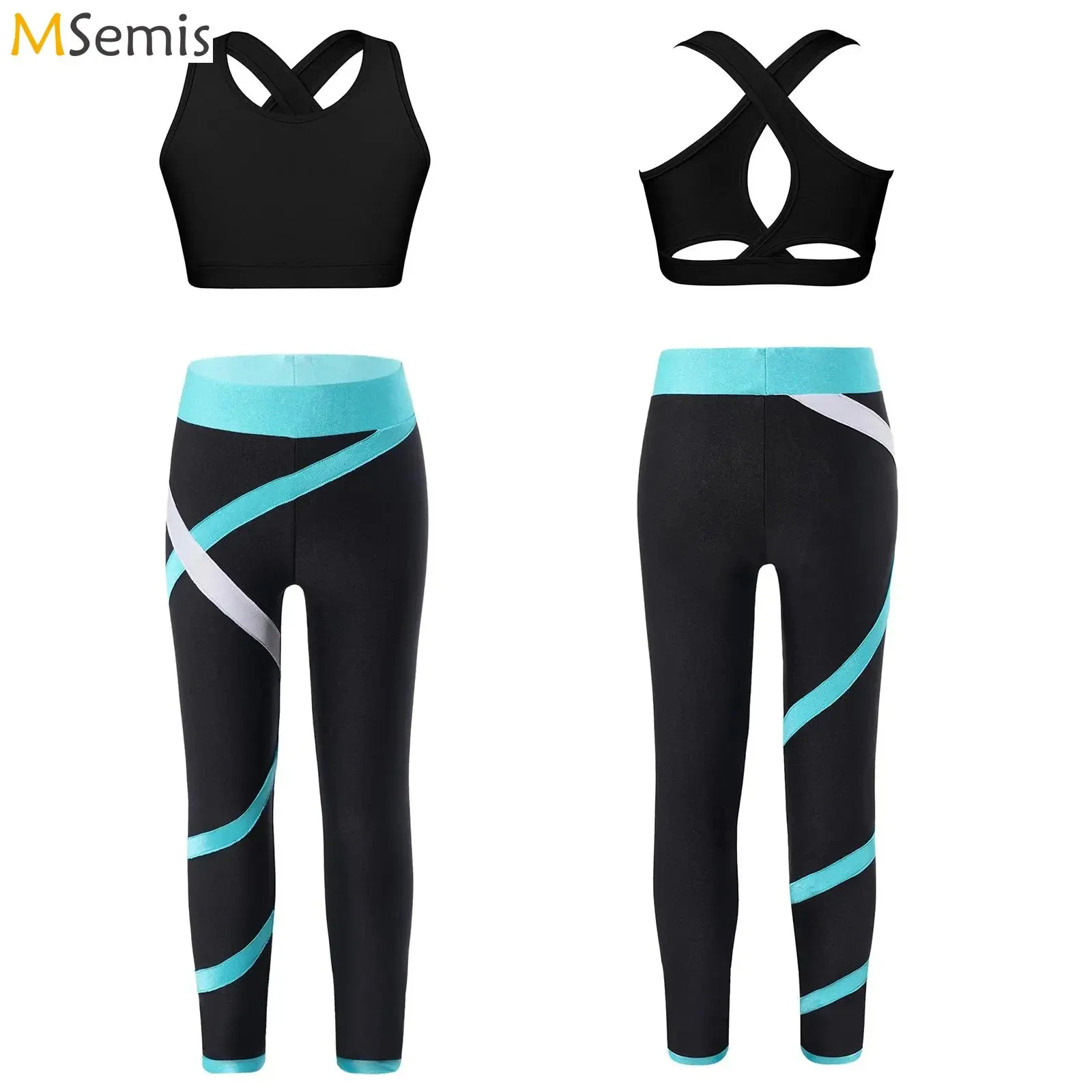 Conjuntos de ropa deportiva para niñas, chándales de Yoga, Top corto de gimnasio sin mangas, pantalones de Leggings de gimnasio de cintura alta