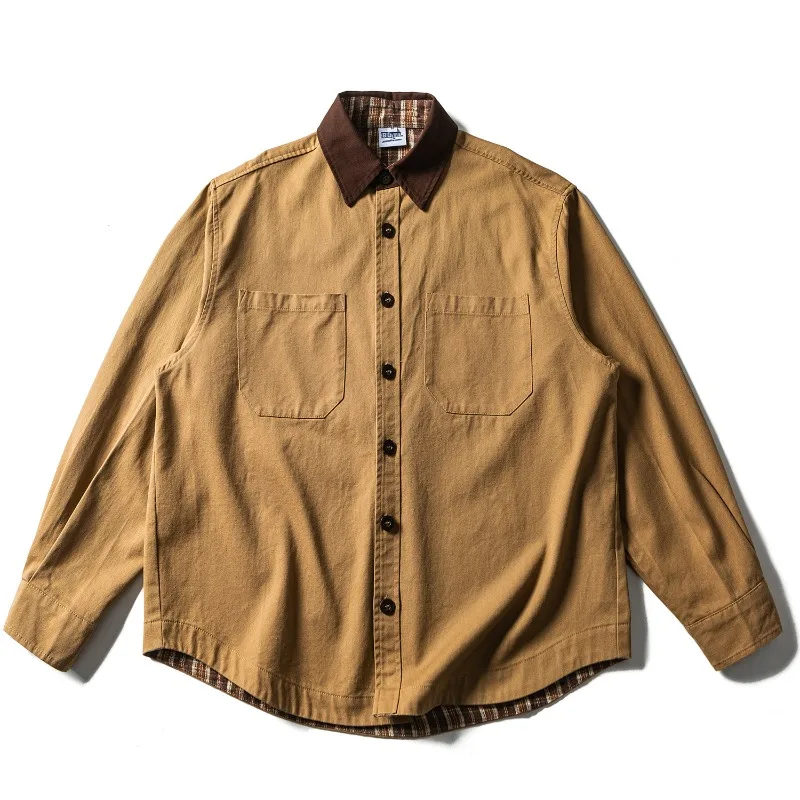 

Y2k Retro Multi Pocket Long Sleeved Cargo Shirts for Men Autumn New Pure Cotton Casual Loose Shirt Coat Japan Korean Streetwear