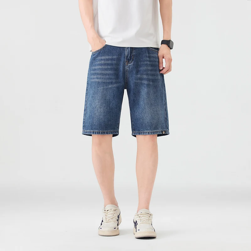 

KSTUN Men Summer Denim Shorts American Casual Loose Straight Trendy Bermuda Shorts Daily Fashion Male Jeans Shorts 2026