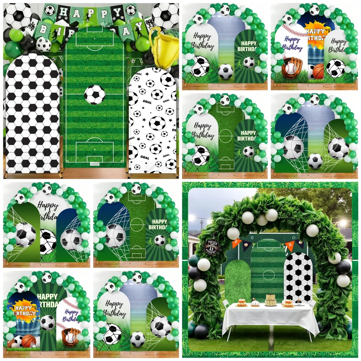 

Фон для фотосъемки с изображением арки на день рождения, футбол, баскетбол, бейсбол, украшение для дня рождения, детский портретный фон для взрослых