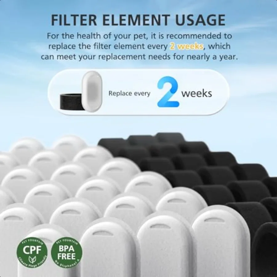 Paquet de 50 filtres de fontaine d'eau pour chat pour 108 3.2L 67oz 2L distributeur d'eau pour animaux de compagnie en acier inoxydable remplacement de filtre de fontaine pour chien et chat 25