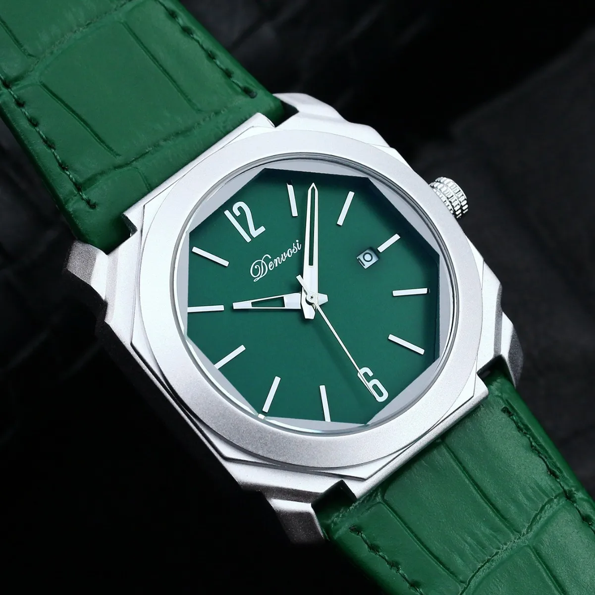 Men's Minimalist Quartz Watch with Calendar Waterproof Genuine Leather Strap Irregular Shape Alloy Case Analog Wristwatch