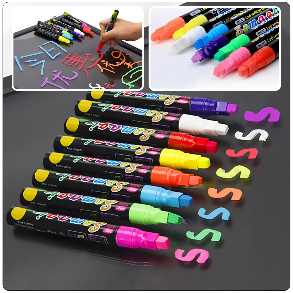 

8 Pcs Fluorescent Pens LED Highlighter Marker 7mm Flat Tip Liquid Chalk Markers Car Book Safe Durable Odorless Art Supplies
