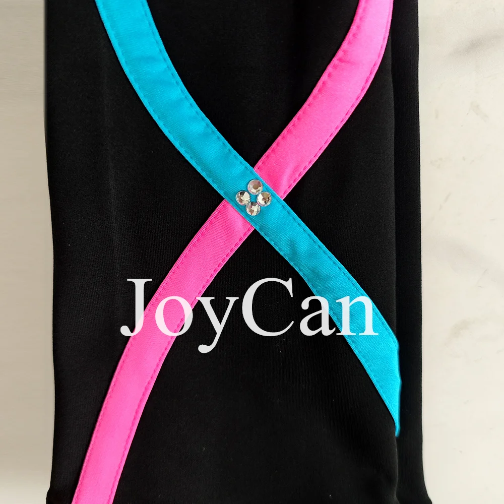 JoyCan アイスフィギュアスケートパンツ ガールズ ブラック トレーニング ストーン付き 練習用 ブルーとピンク フリース付き カスタマイズ