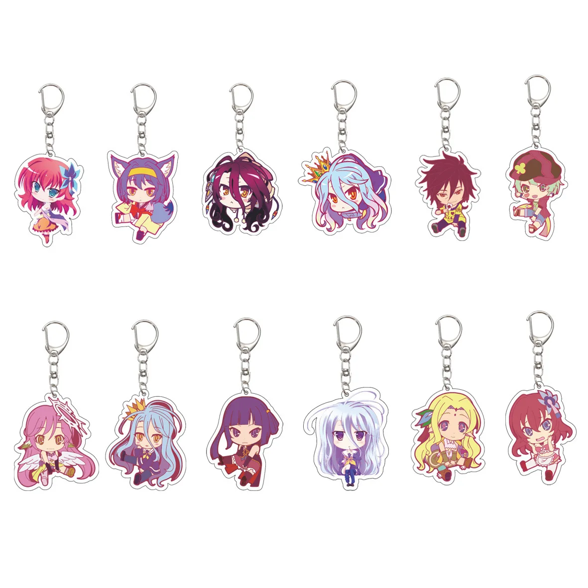 

16CM Anime NO GAME NO LIFE Cosplay Acrylic key chian and key ringHalloween Ornaments Jibril Shiro Sora Hatsuse Izuna Figure Gift