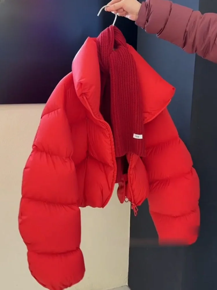 Sli ort Puffer Jaet manteau en duvet rouge bulle pour femme Ele Sle Thiened fibre de polyester blanc doublure en duvet