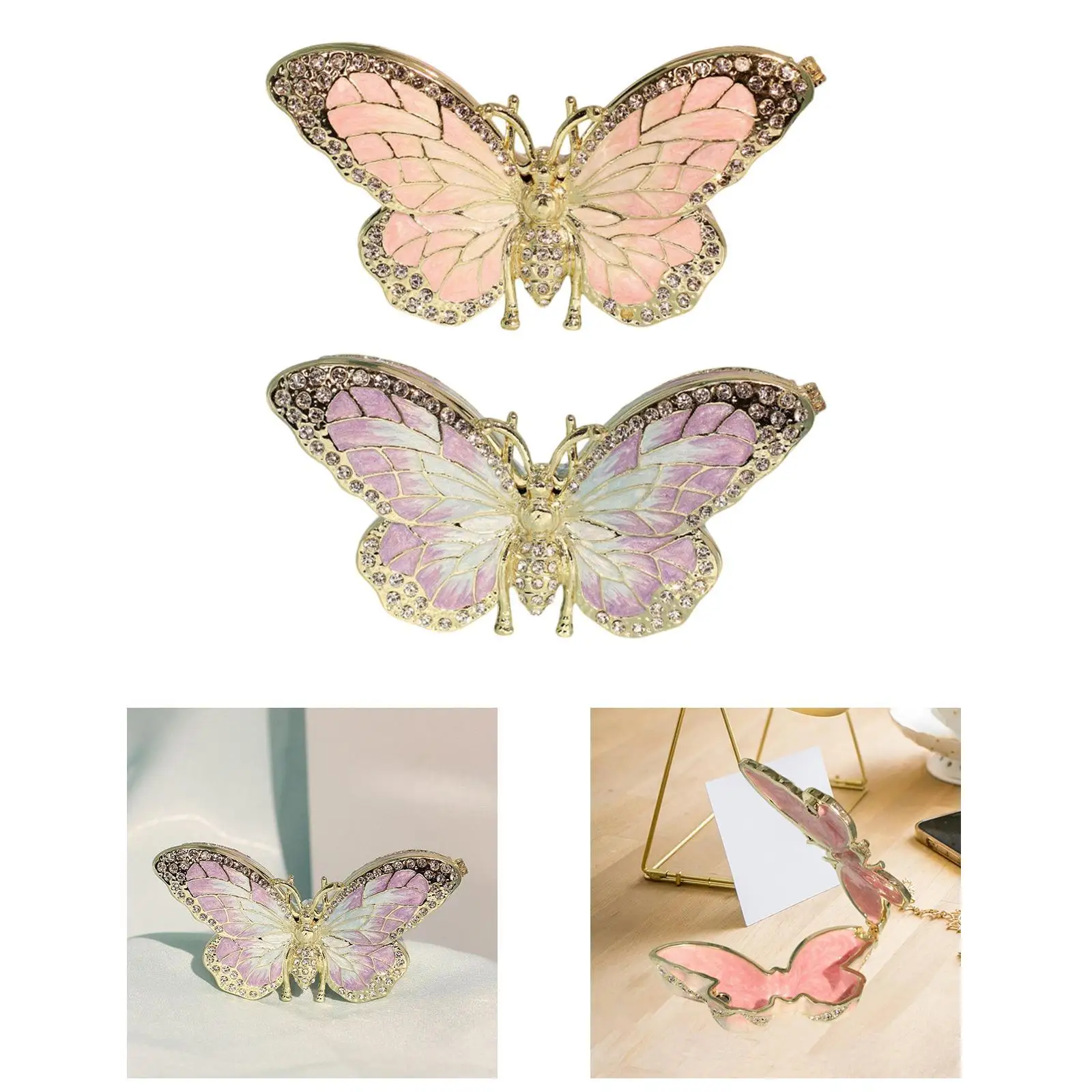 

Enamel Trinket Box Tabletop Butterfly Jewelry Box for Rings Ear Studs Charms