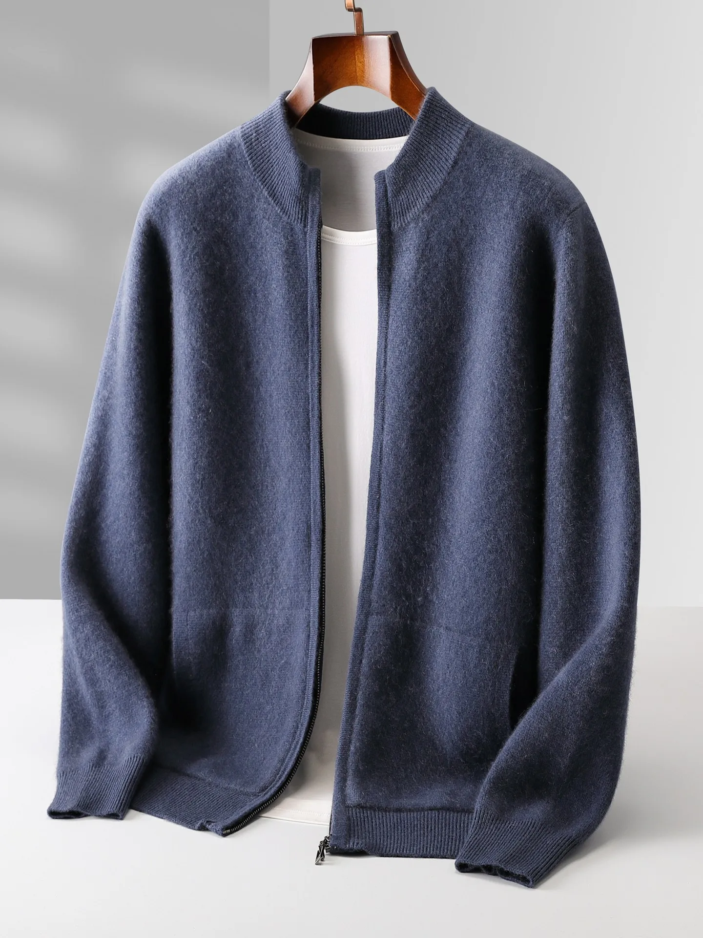 

100% pure wool semi-turtleneck thickened zip casual cashmere cardigan knitted sweater jacket