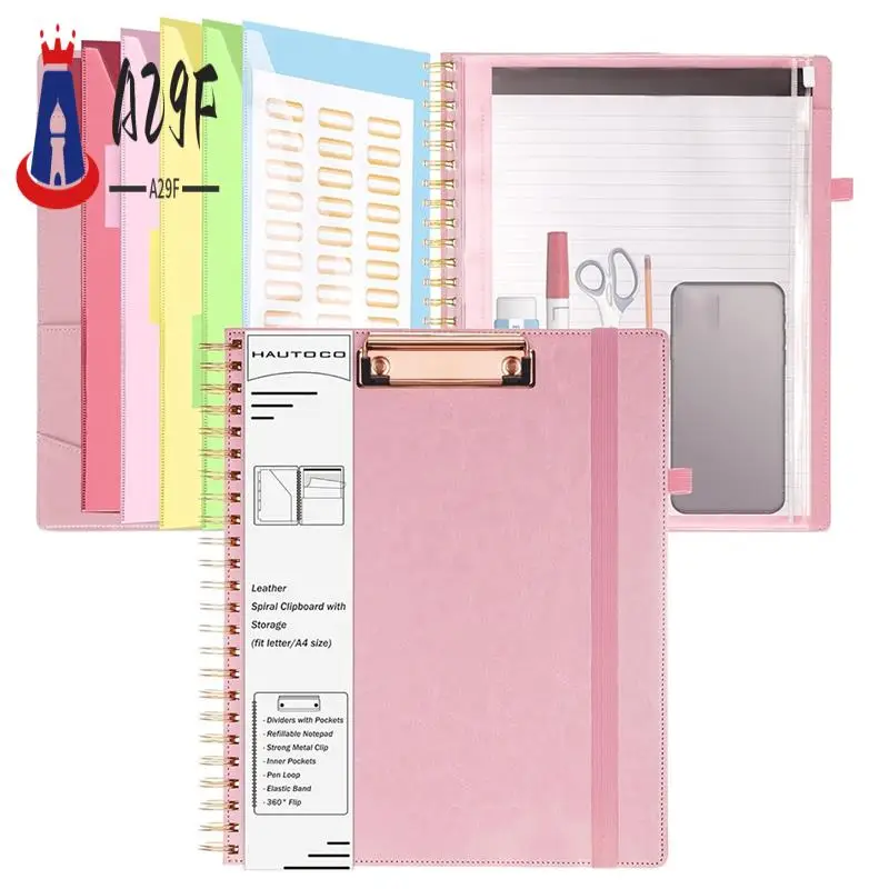 

A29F-спиральный буфер обмена с сумкой на молнии для хранения, сумка для хранения портфеля с фолио обмена, 5 разделенных папок