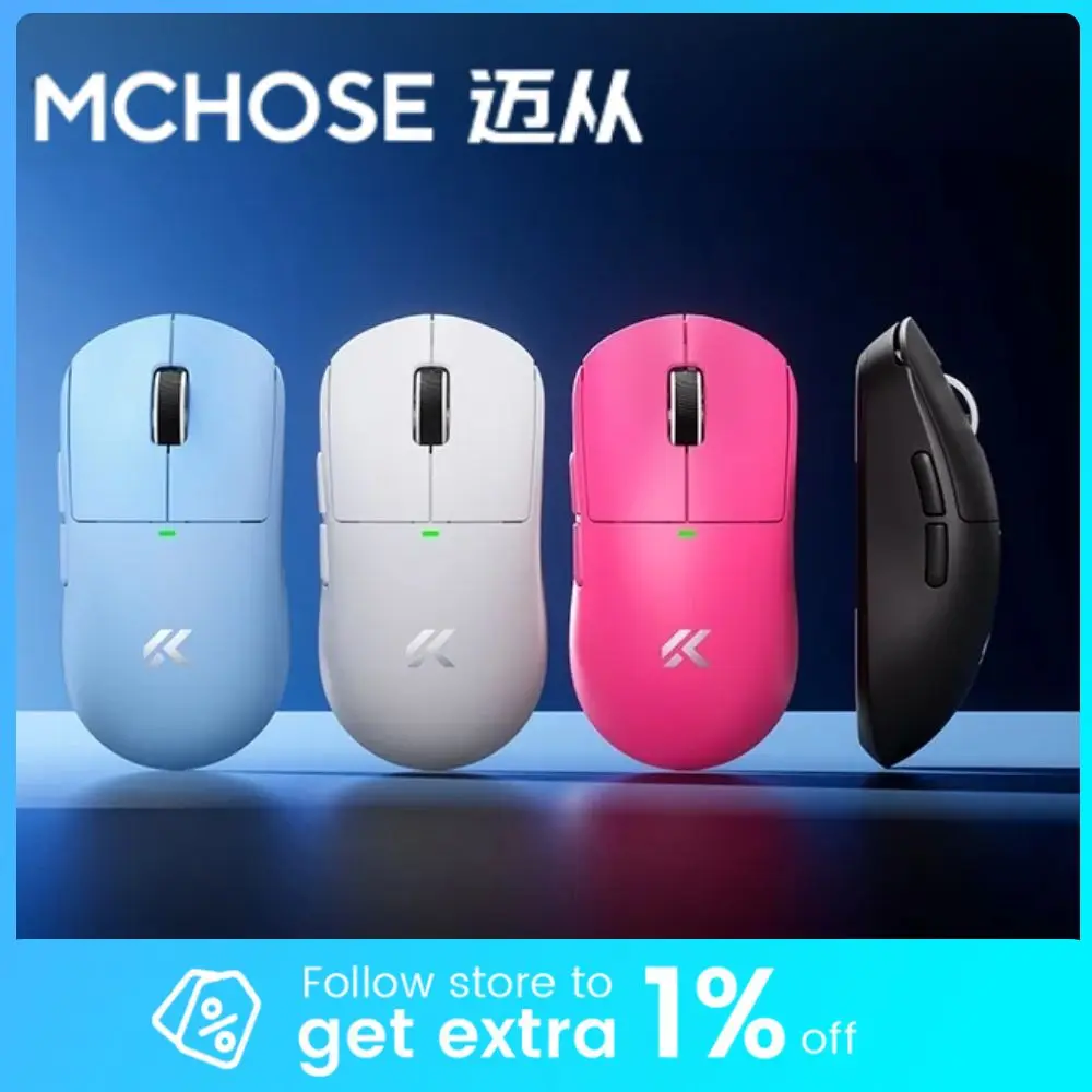 

Беспроводная мышь MCHOSE A5 V3, легкая игровая мышь, двойная скорость опрокидывания 8000 Гц, датчик PAW3395, киберспортивная мышь, TTC, энкодер с золотым колесом