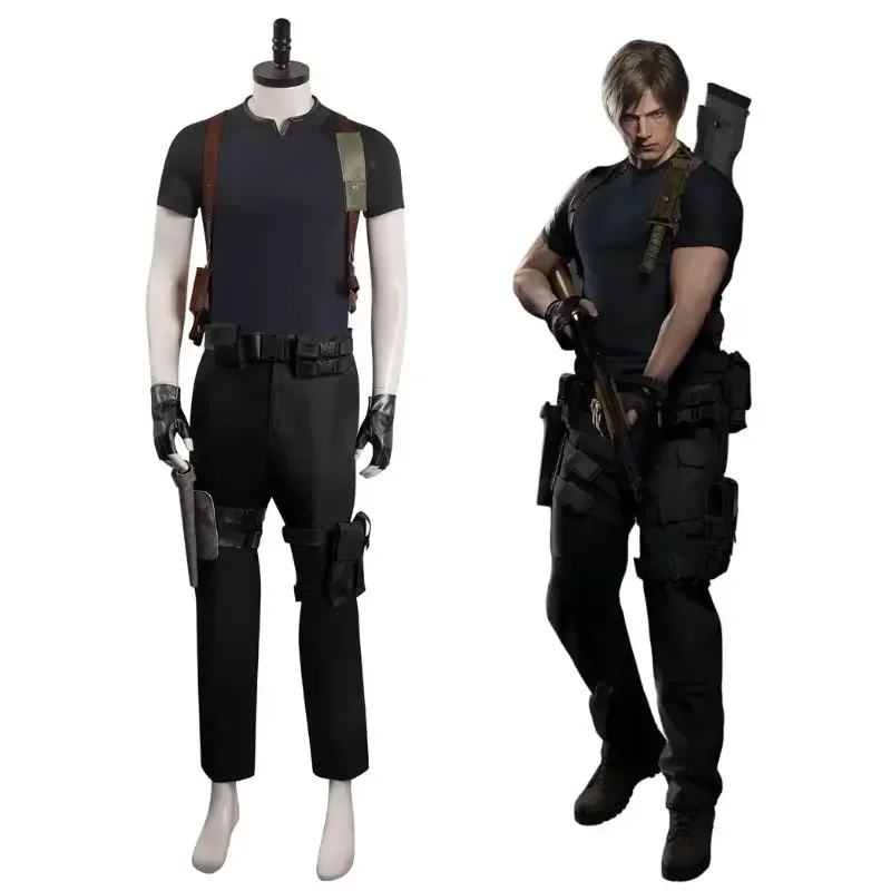 Biohazard Resident 4 Leon S Kennedy Evil Cosplay Costume Jacket Coat Pants PU Leather Jacket Halloween Carnival Suit for Men