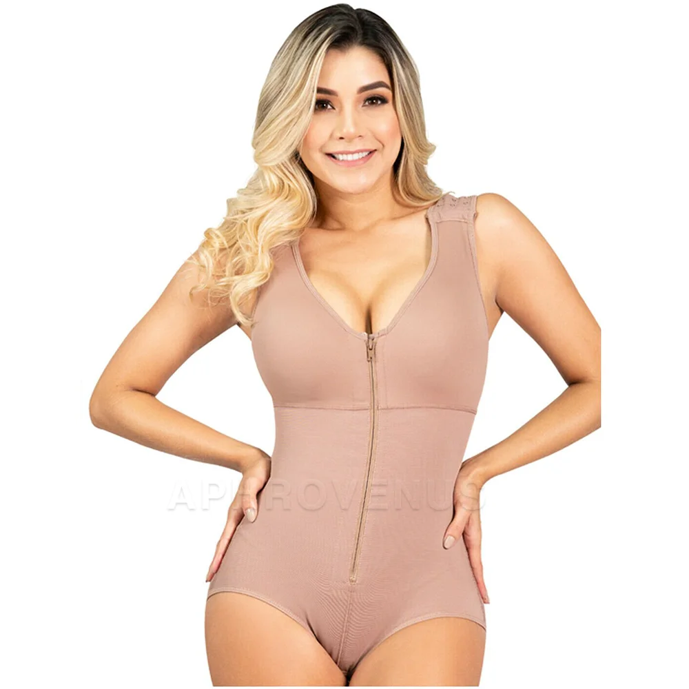 Fajas Women Front Zipper Compression Belly Slimming Body Shaper Garment Adjustable Straps Waist Trainer Shapewear