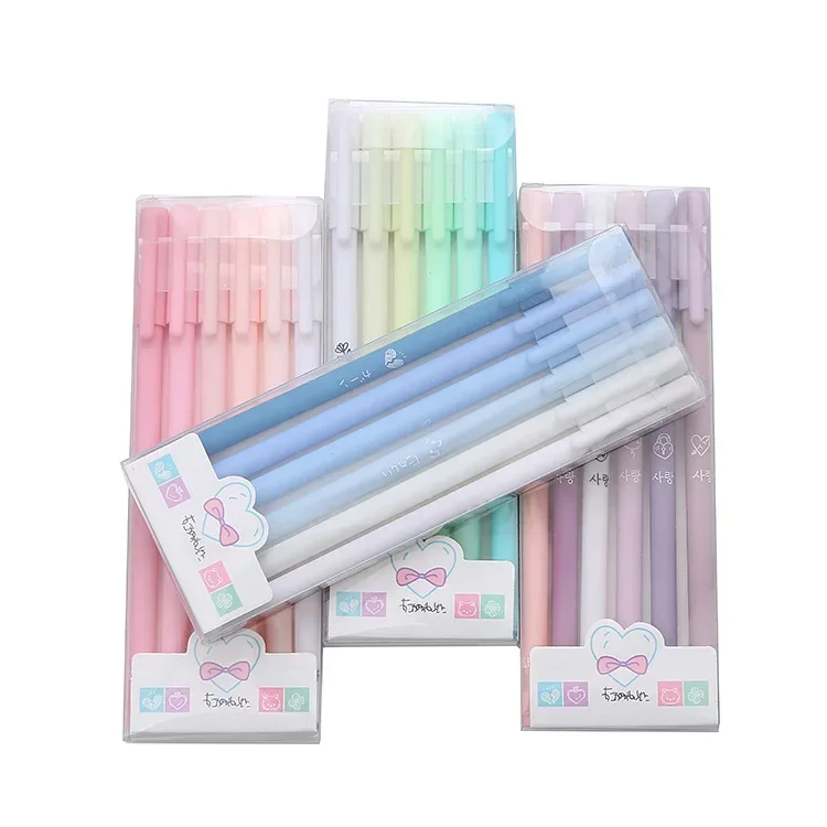 6Pcs INS Aesthetic Morandi Color Gradient Gel Pen 0.5mm Black Ink Writing Pen Kawaii Student Stationery Cute Kid School Supplies