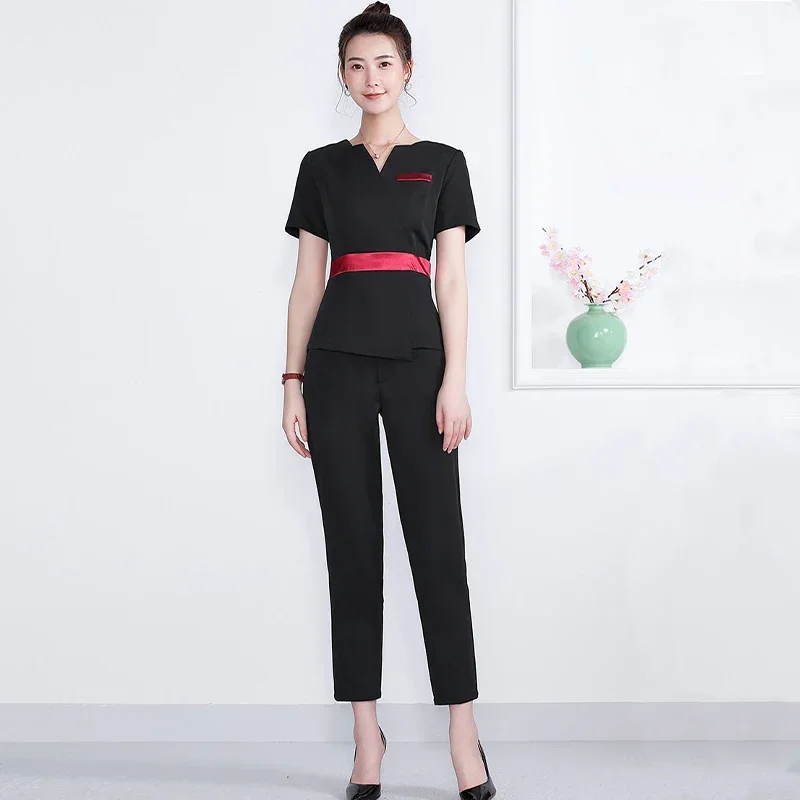 Tute da hotel Divise da massaggio spa Abiti a maniche corte da donna Abiti di bellezza Estetisti Nail Art Pediluvio Indumenti da lavoro Uniformi