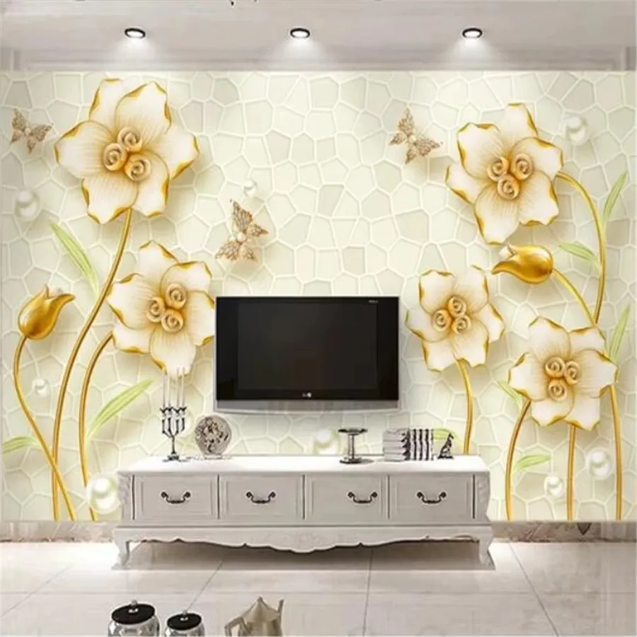 Обои на заказ, 3d фреска, изысканные ювелирные изделия в европейском стиле, цветы, papel de parede, роскошные тисненые украшения, фон с лилией, стена