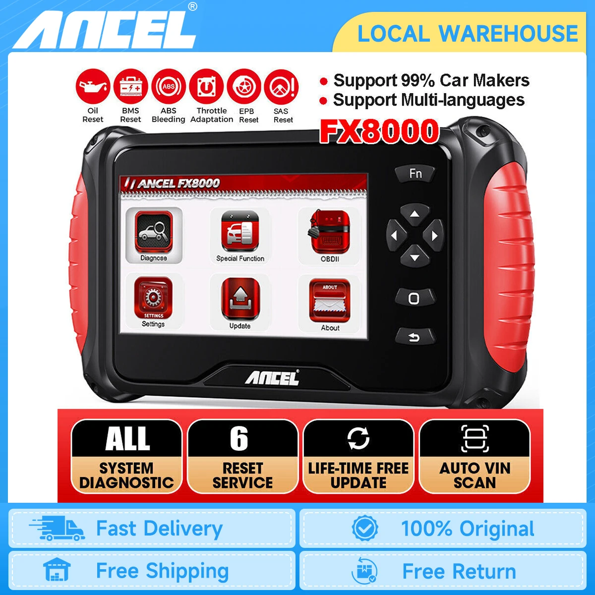 ANCEL FX8000 OBD2 Automotoive Scanner Check Engine Code Reader TPMS Oil ABS SRS  EPB BAT Reset All System Car Diagnostic Tools