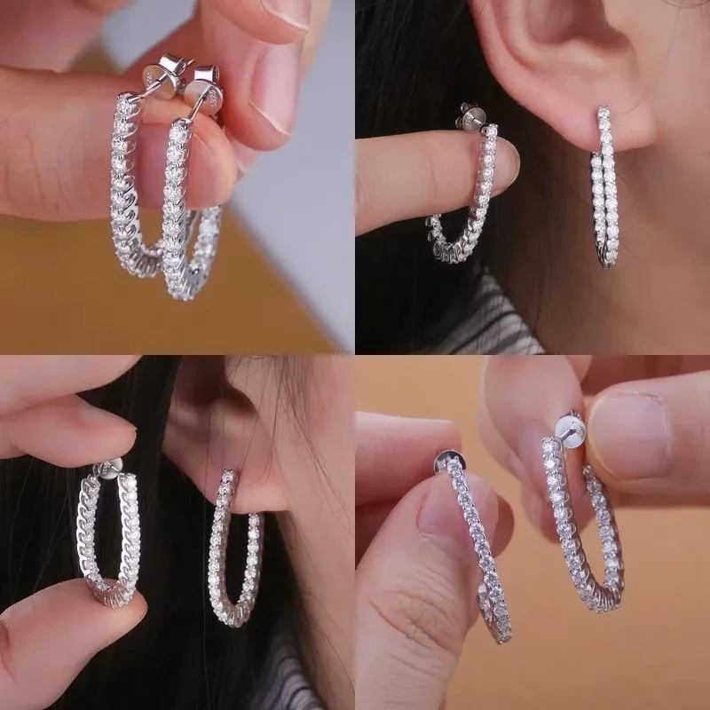 Boucles d'oreilles créoles FEOBUR 1,8 carats en moissanite pour femmes, alternative au diamant de laboratoire en argent sterling S925, bijoux certifiés