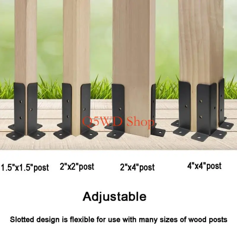Q5WD Metal Fence Post Support Brackets Adjustable Height & Angles Fence Post Stabilizer for Enhances Stability On Wooden Gate