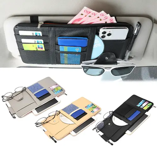 Car Sun Visor Storage Bag Card Bill Pen Glasses Holder Auto Interior Organizer Universal Sunglasses Clip Car Storage Tidying - Image 2