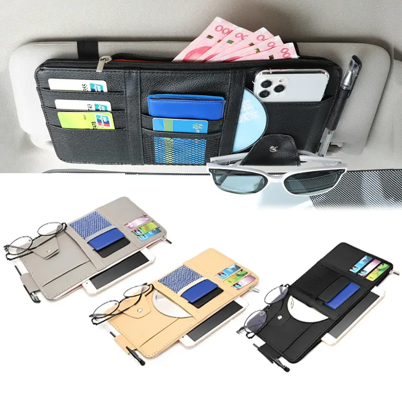 Car Sun Visor Storage Bag Card Bill Pen Glasses Holder Auto Interior Organizer Universal Sunglasses Clip Car Storage Tidying - Image 2