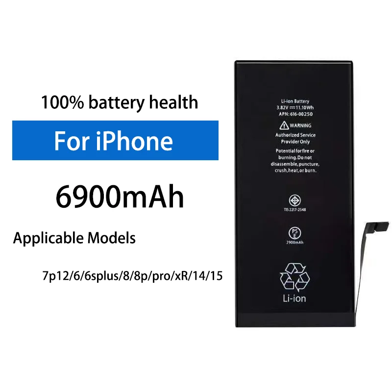 6900mAh Super High Capacity Rechargeable Battery For Apple iPhone 6 6S Plus 7P 8 8P X XR 11 12 Pro 14 15 Mobile Phone