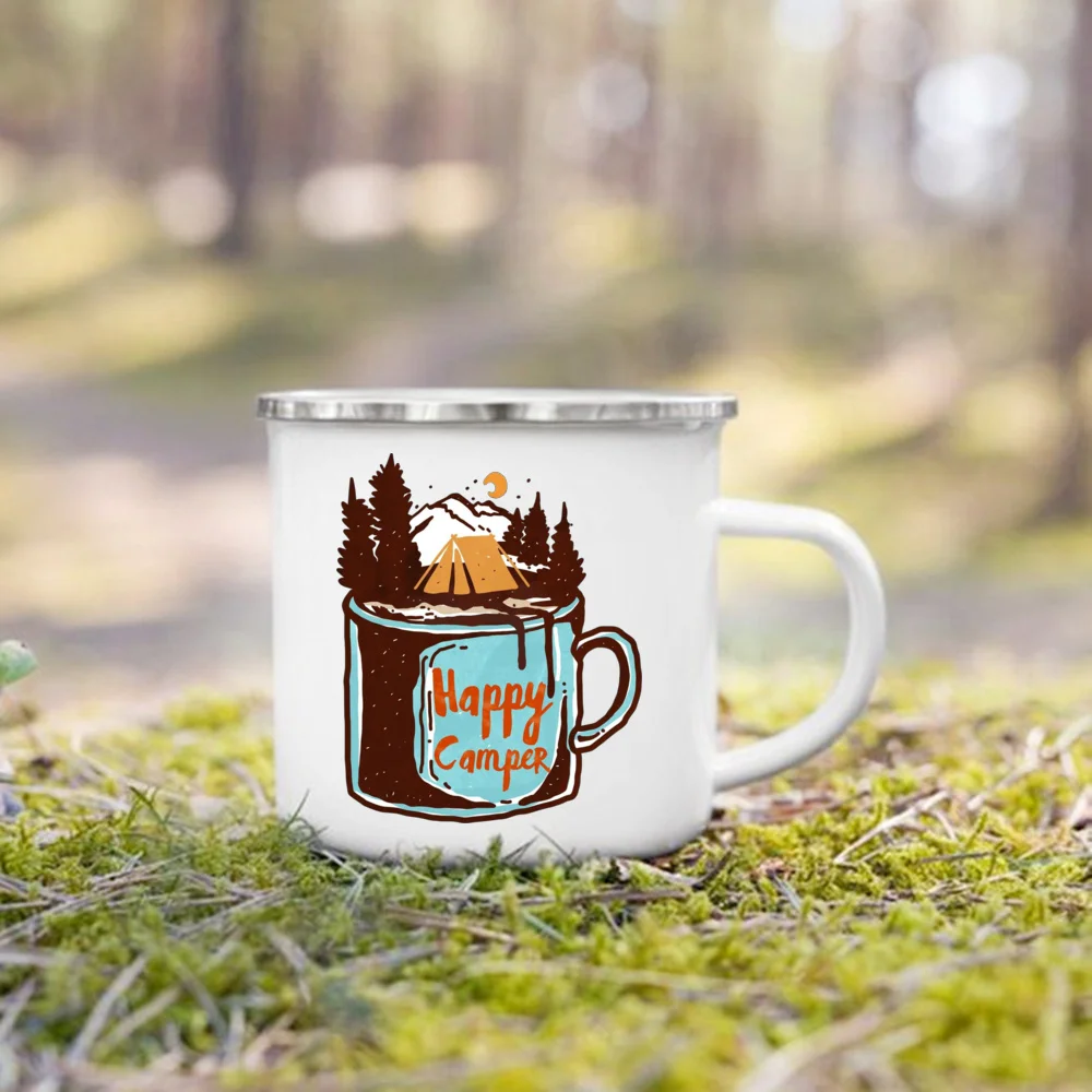 Sometimes Nature Is All You Need Print Enamel Mugs Camping Coffee Handle Cup Nature Hiking Water Tea Mug Holiday Travel Gift Cup