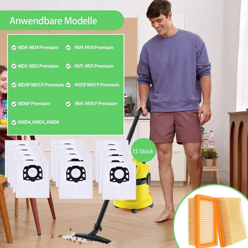 Sacs d'aspirateur 2.863-006.0 filtre pour Karcher WD4 WD5 WD6 WD5P WD6P Premium, pièces de rechange