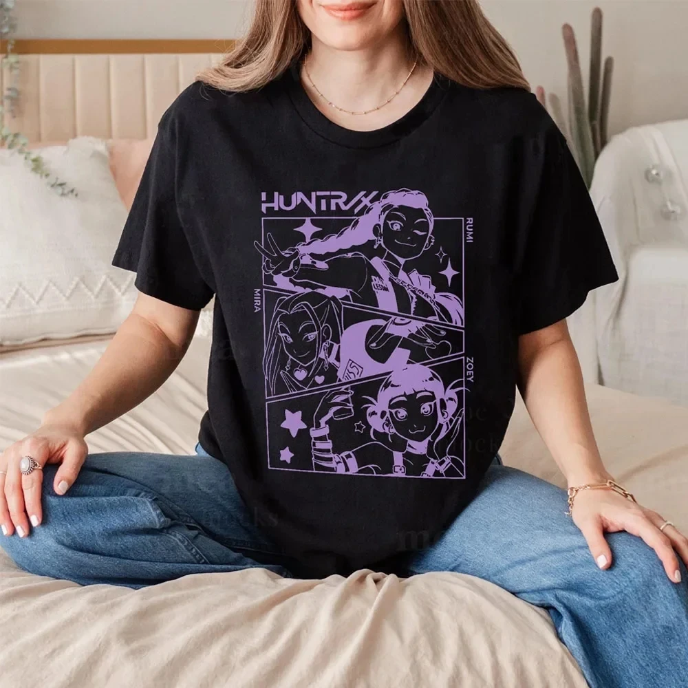 K-pop شيطان هنتر قميص الانمي Harajuku س الرقبة قميص غير رسمي المشجعين هدية الجمالية الجرافيك تي شيرت ملابس حريمي ديكور المنزل