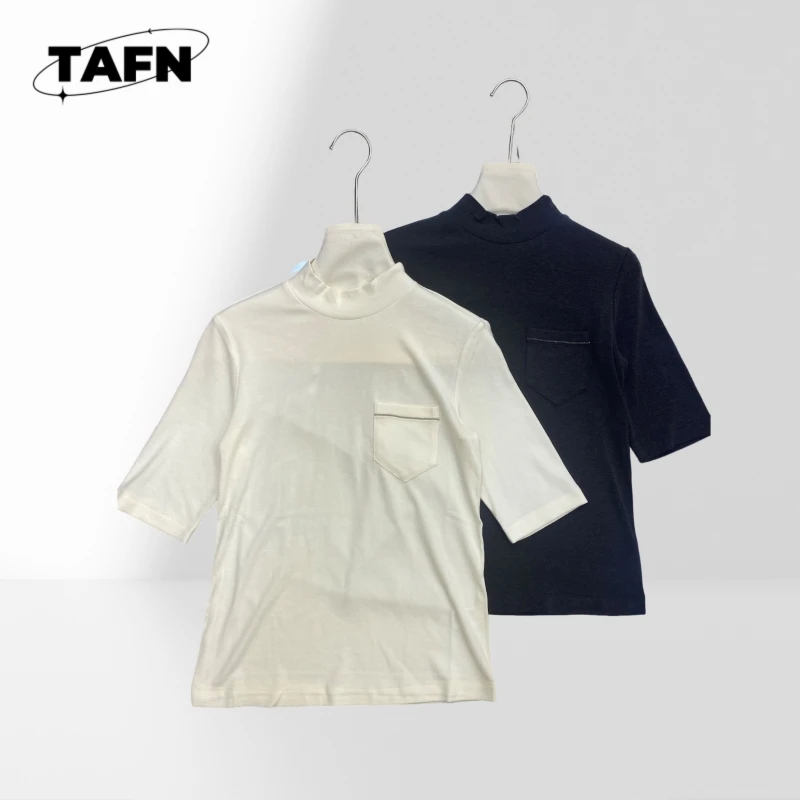 

Mock-Neck Mid-Length Sleeve Bottoming Top Inspirational Message T-Shirt | Positive Text Tee for Daily Wear Must-Have FansAH0441