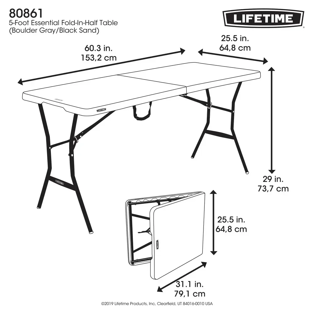 Furnitur meja lipat portabel, meja berkemah, furnitur meja lipat portabel, abu-abu, 5 kaki, dapat dilipat