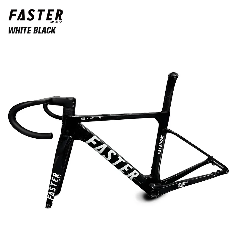FASTERWAY Freedom كلاسيكي أسود الحصان إطارات الكربون دراجة الطريق الإطار مع شوكة Seatpost المشبك سماعة المقود 32C مكبح قرصي