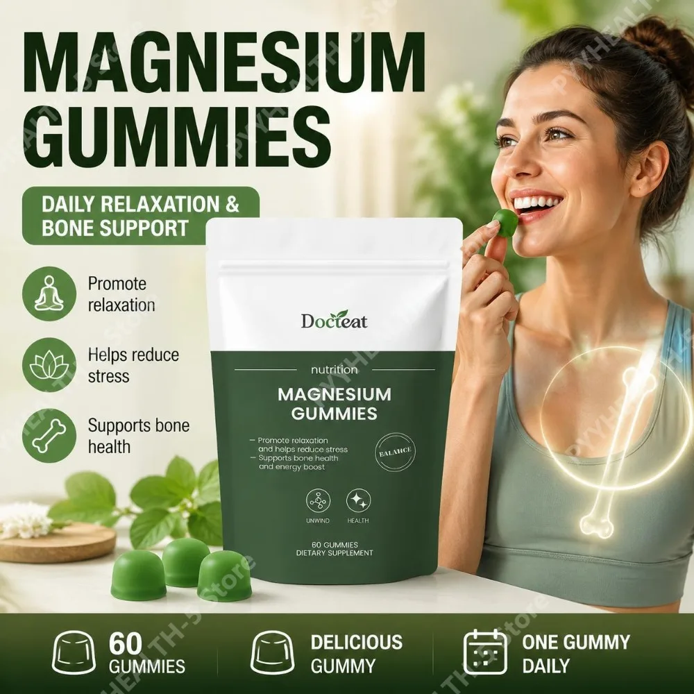 Docteat Magnesium Gummies To Promote Relaxation and Help Reduce Stress, Supports Bone Health and Energy Boost, 60 Gummies