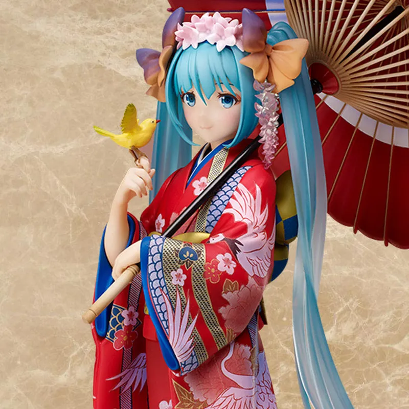 初音ミクかわいいアニメ-30-センチフィギュア女の子花柄着物ミクモデルデスクトップ装飾品コレクタブル像装飾サプライズおもちゃギフト