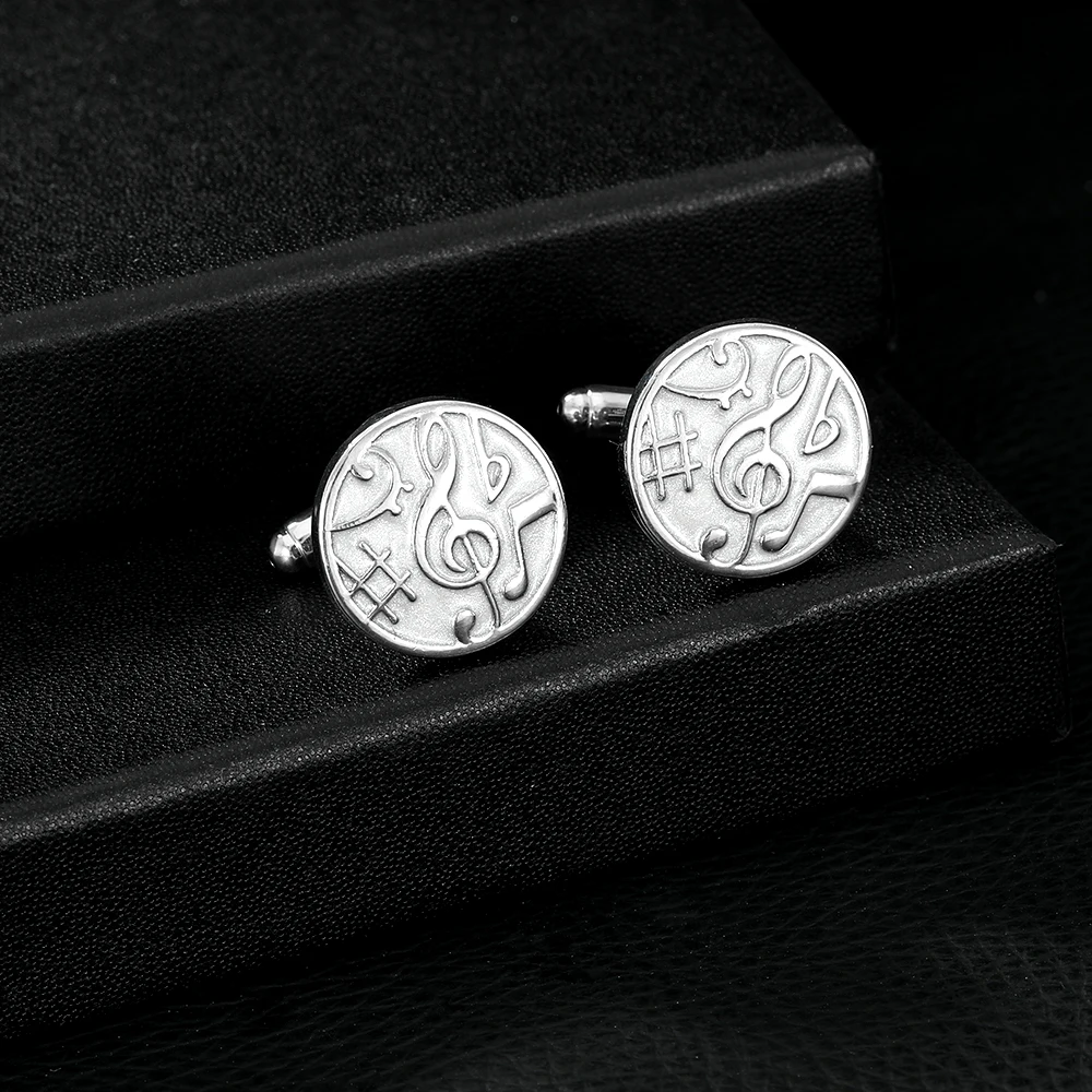 Funny Music Note Design Round Cufflinks Mens G Celf Sharp Quarter Note Pattern Sleeve Button
