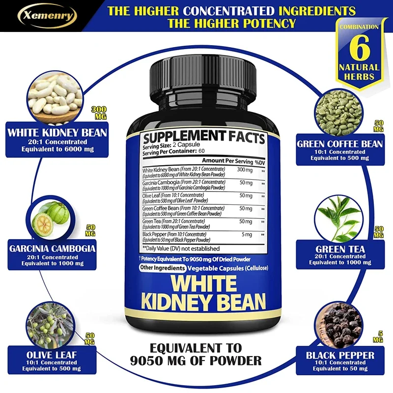 Natural White Kidney Bean Extract - Enhances Energy Digestion, Metabolism Support, Fat Burning, Weight Management