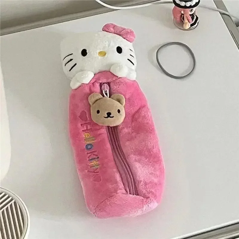 

Hello Kitty Large Capacity Plush Pen Bag Sanrio Anime Stationery Storage Bag Student School Supplies Girls Portable Cosmetic Bag