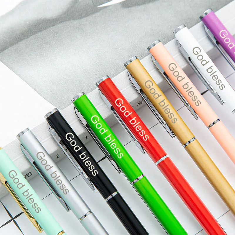 1 Pen + 10 Refills Custom LOGO Metal Ball Point Pens Simple Multicolor Personalized Gift Advertising School Office Stationery