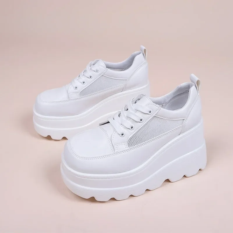 sneakers women trends 2024 NEW White Wedge Sneakers Shoes Platform Breathable Chunky Platform Heel Pumps Shoes Women Heels