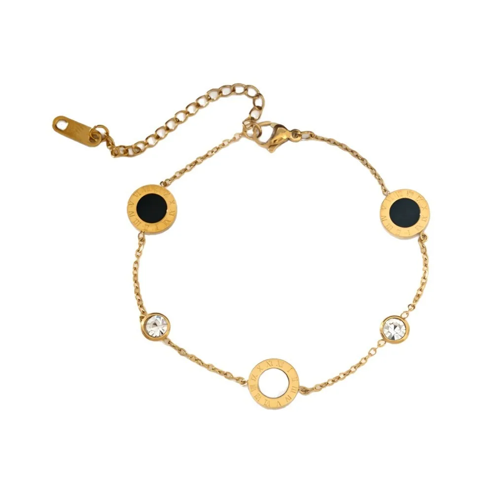 New Light Luxury Round Shell Zircon Bracelet Stainless Steel European American Women All-match Jewelry