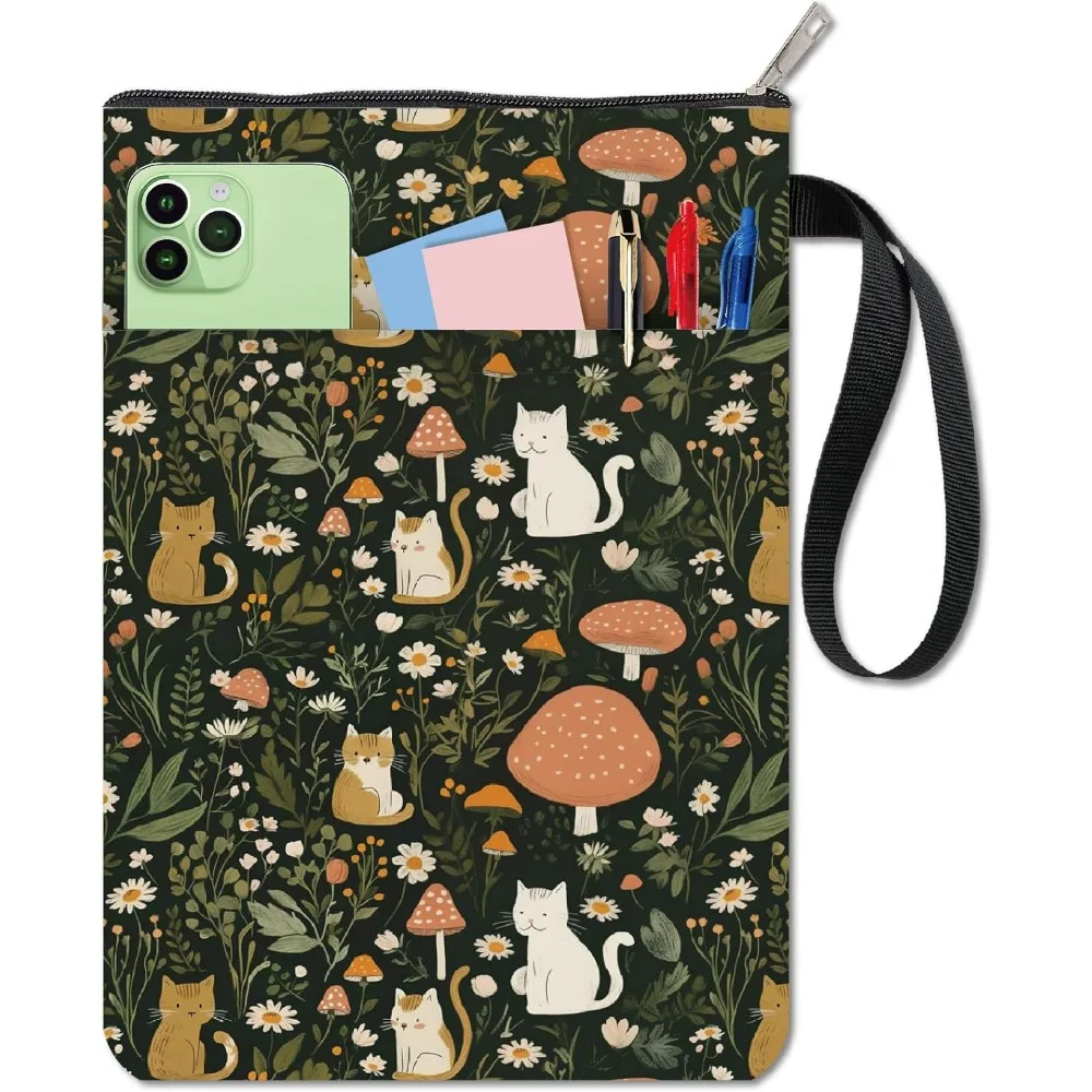 Cat Book Covers Mushroom Book Protector Green Sleeve for Paperbacks Washable Fabric Cloth Cover with Zipper making kit