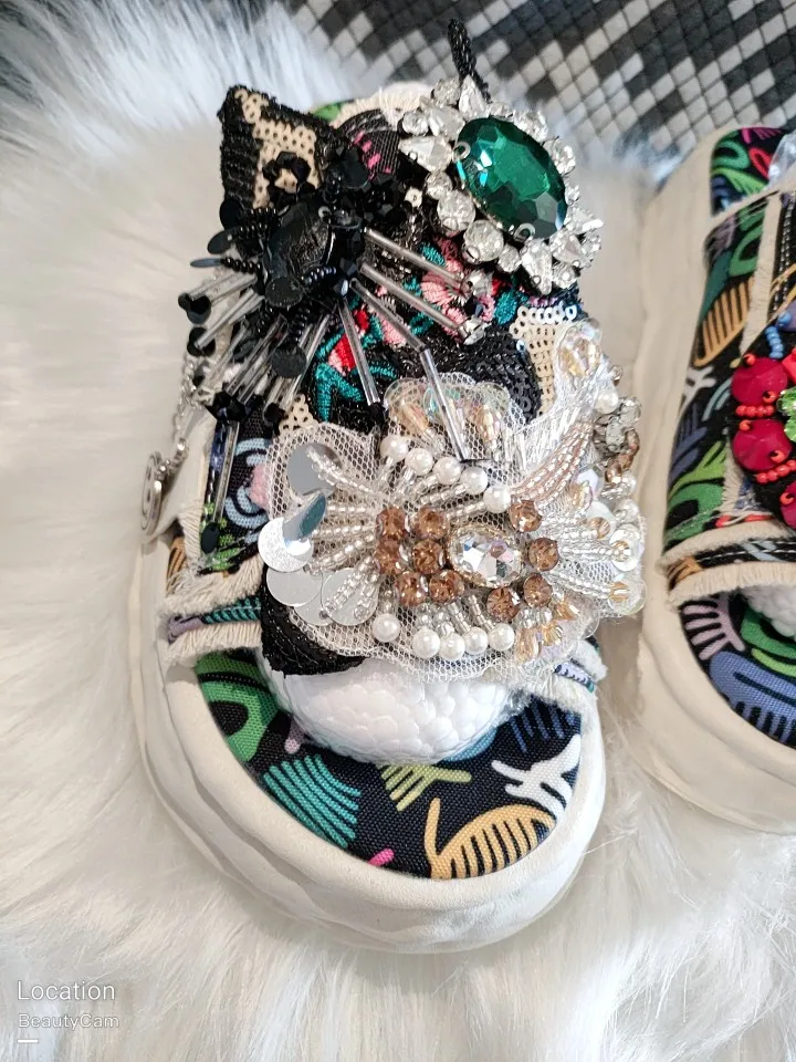 Muffin Thick-soled Lava Ethnic Style Sequined Graffiti Shoes