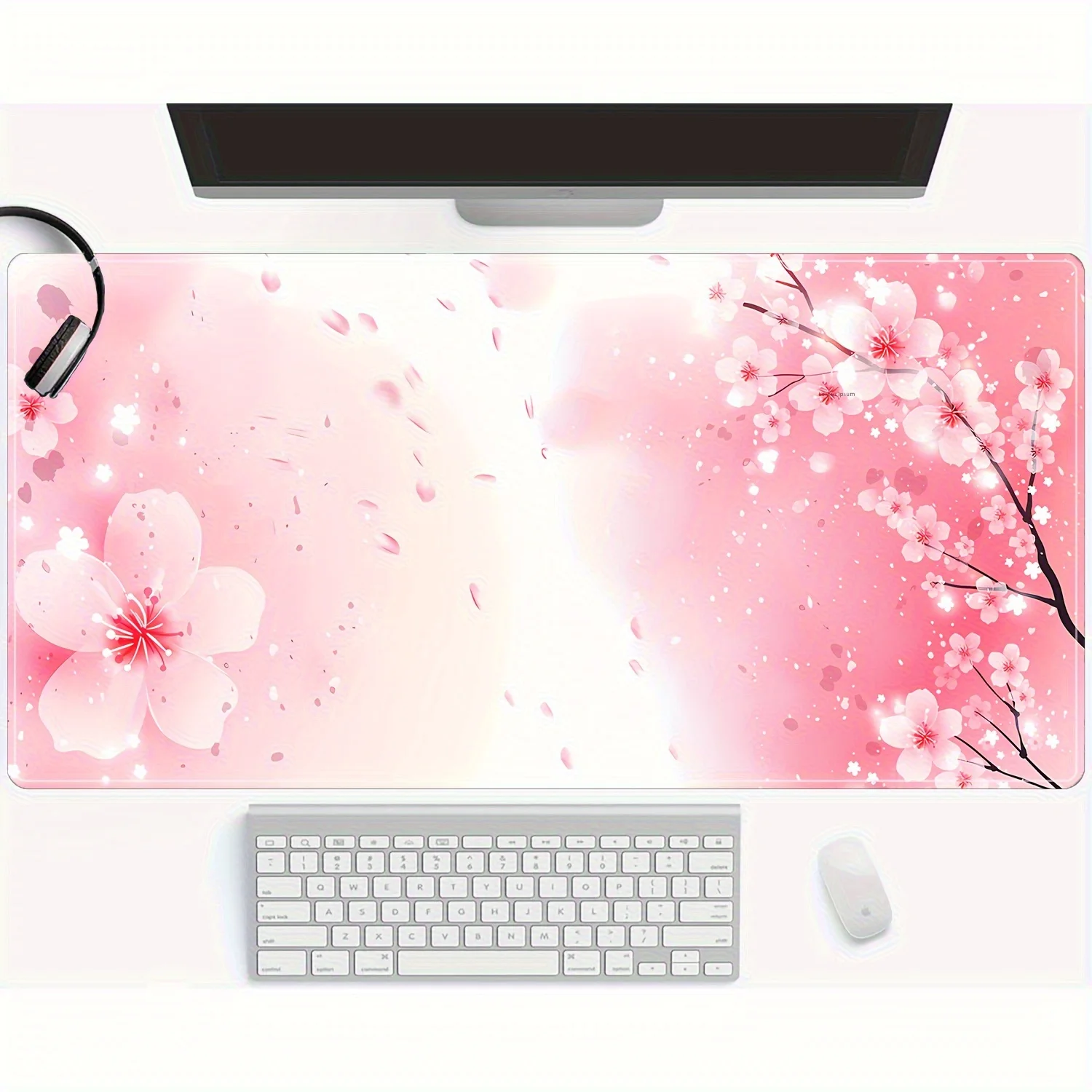 

Pink cherry blossom and butterfly pattern table mat waterproof rubber mousepad with anti-slip bottom design computer accessories