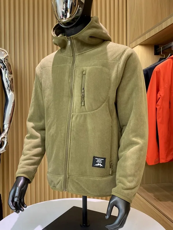 

Thiened Fce Jaet с капюшоном на подкладке Теплая уютная зимняя верхняя одежда для мужчин Stand Fit Long Sve Zipper Closure Casual Sle