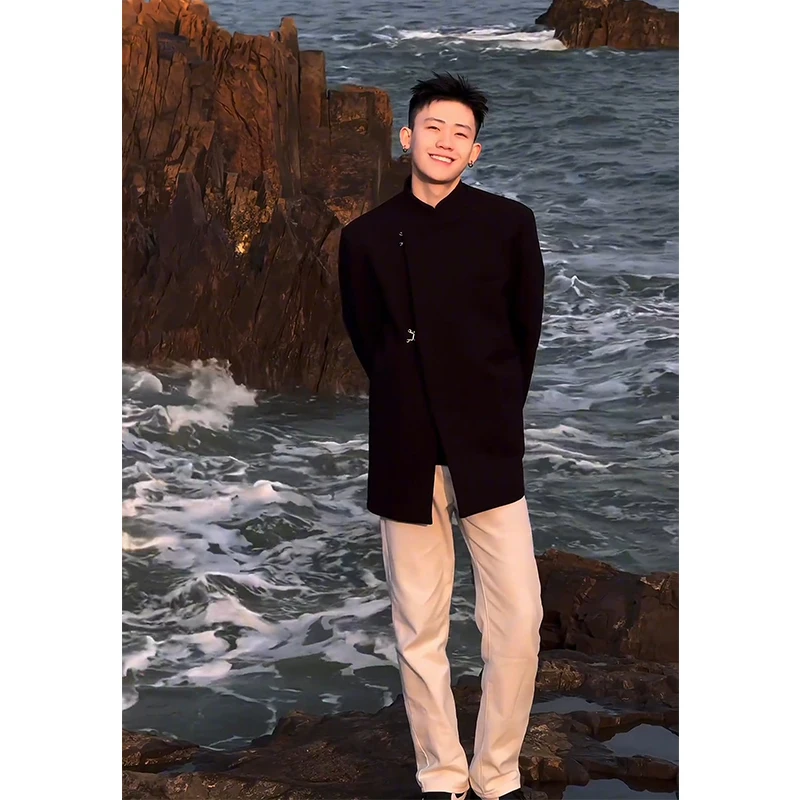 

New Chinese Sle Men's Suit Jaet oulder Pad Casual Faion Spring Outerwear Long Sve Loose Fit Polyester Fiber