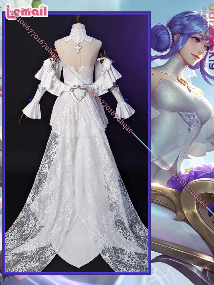 أزياء كوسبلاي كريستال روز سونا التأثيرية لعبة دوري الأساطير ملابس لعب الأدوار فستان أبيض طقم شعر مستعار أنيمي للحفلات Unifo