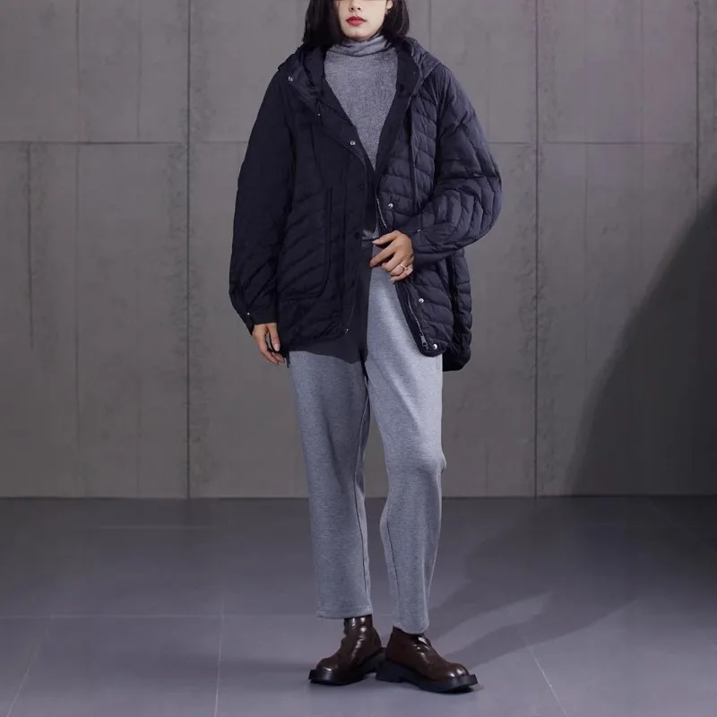 الملابس النسائية أسفل سترة الخريف الشتاء أسفل معاطف دافئة الكورية فضفاضة حجم كبير ملابس خارجية خفيفة الوزن متعددة الاستخدامات مقنعين عادية